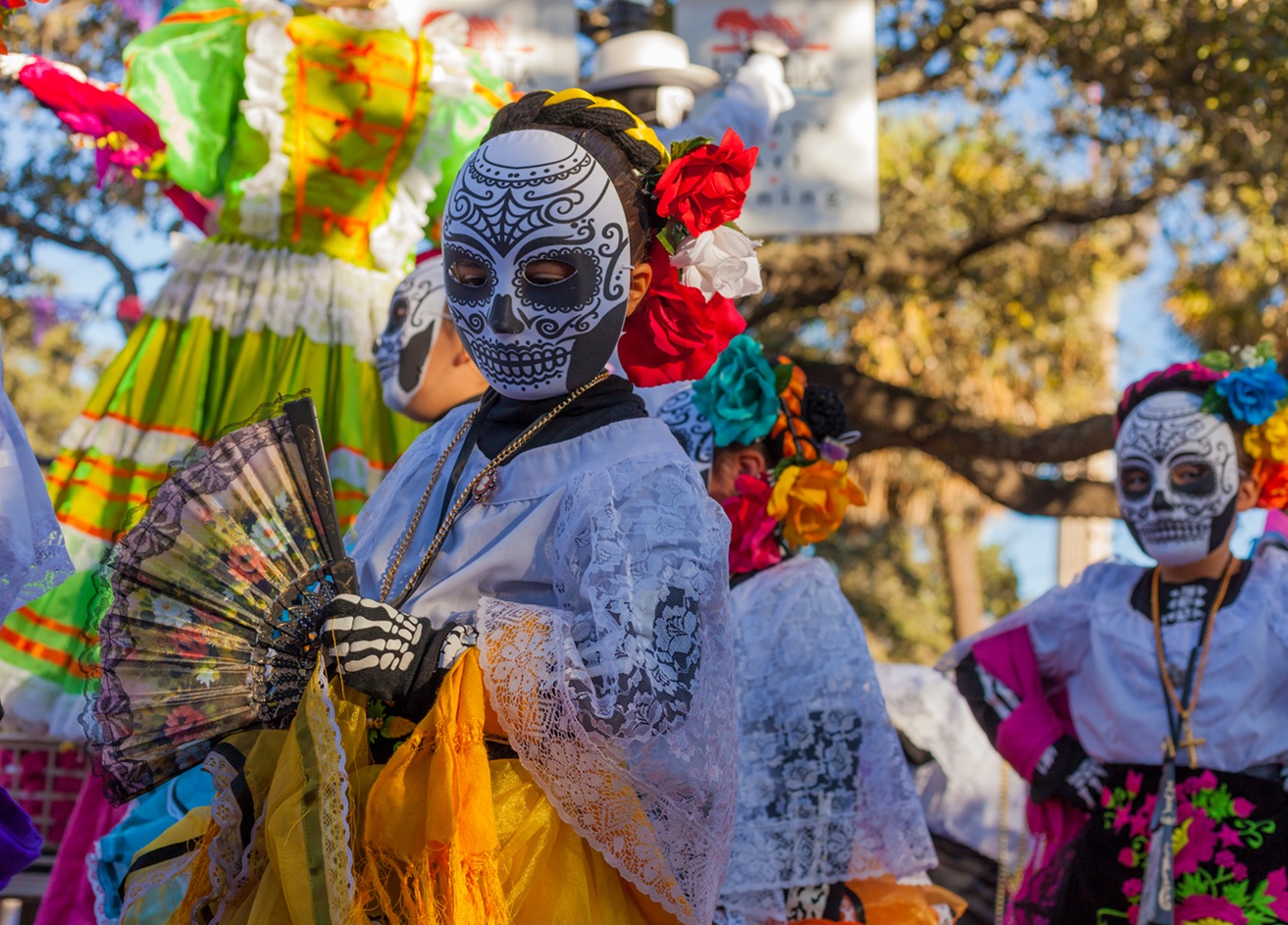 Group of People with Skull Masks Celebrating the Day of the Dead in Mexico | Luxury Mexico Holidays | The Ultimate Travel Company