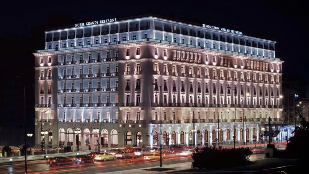 Hotel Grande Bretagne, Athens | Greece | Hotel Grande exterior at night | The Ultimate Travel Company