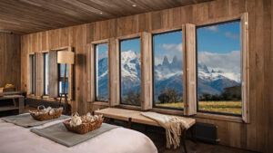 luxury hotel room with view of torres del paine at awasi patagonia | ultimate travel company