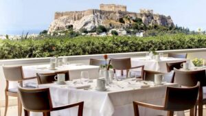 Hotel Grande Bretagne, Athens | Greece |Restaurant terrace overlooking the Acropolis | The Ultimate Travel Company
