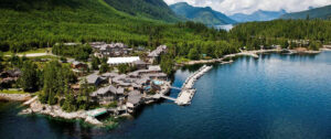 Sonora Resort, Vancouver Island | Canada | Aerial view of a lakeside resort surrounded by forested mountains | The Ultimate Travel Company