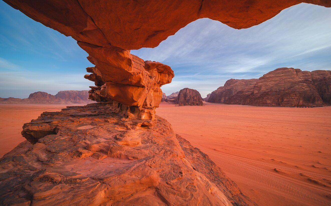Rock Formations in the Red Desert of Wadi Rum in Jordan at Golden Hour | Jordan Holidays | The Ultimate Travel Company
