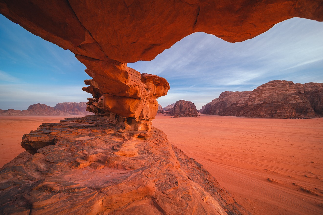 Rock Formations in the Red Desert of Wadi Rum in Jordan at Golden Hour | Jordan Holidays | The Ultimate Travel Company