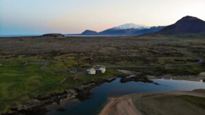Hotel Budir, Snaefellsnes Peninsula | Iceland | Aerial view of the houses | The Ultimate Travel Company