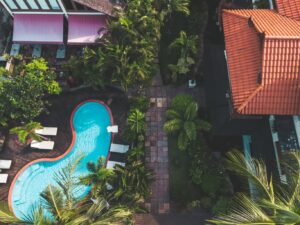 Hotel By The Red Canal, Mandalay | Myanmar | Aerial view of the pool area | The Ultimate Travel Company