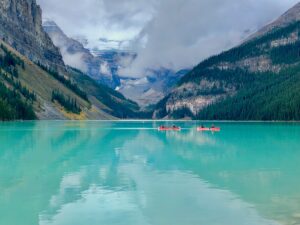 Two People Kayaking on Lake Louise | Luxury Canada Holidays | The Ultimate Travel Company