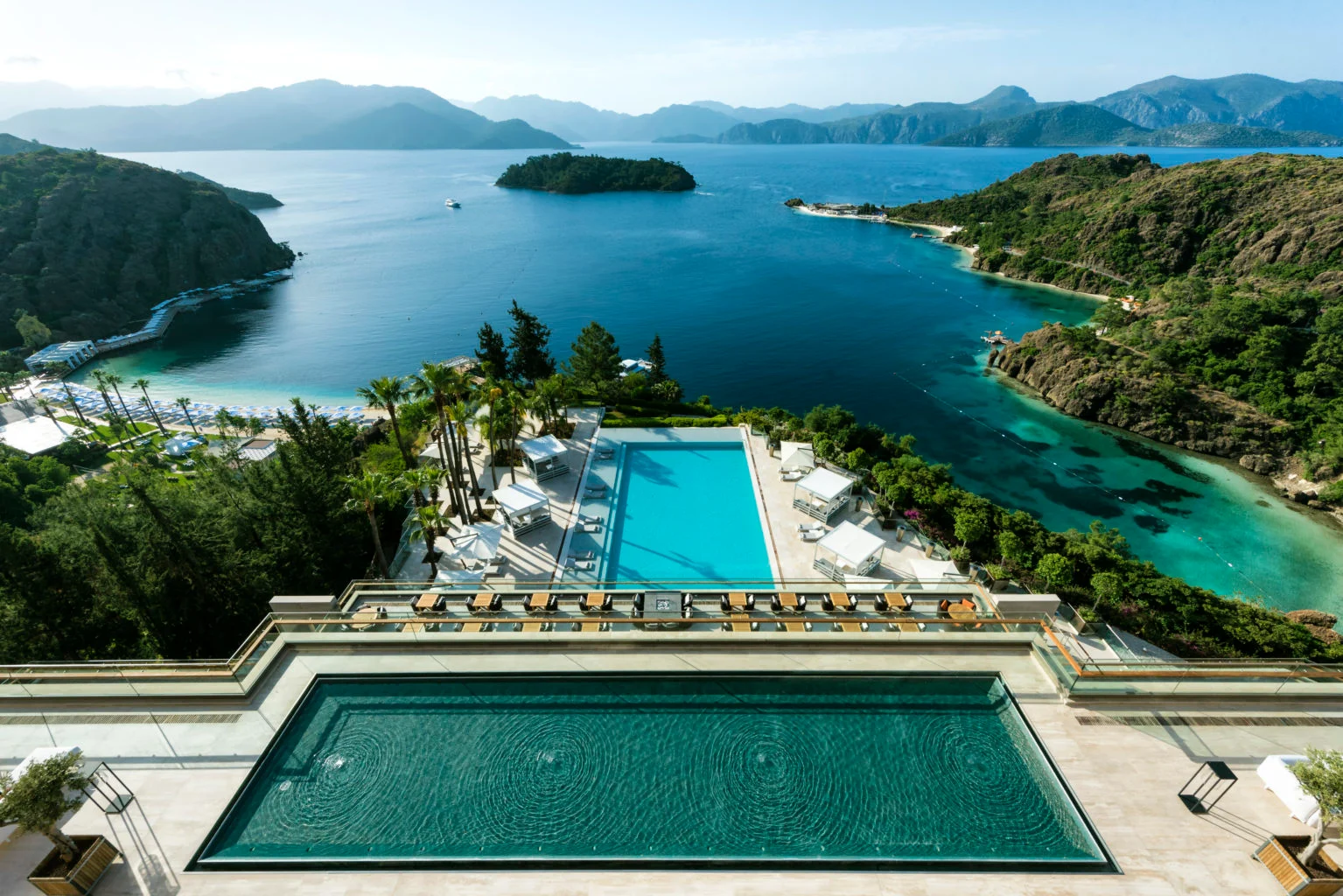 D Maris Bay, Bodrum |Turkey | Hotel Maris panaromic view of the ocean and pool | The Ultimate Travel Company