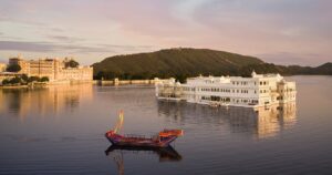 Aerial View of Taj Lake Palace on Lake Pichola in Udaipur | Luxury India Holidays | The Ultimate Travel Company