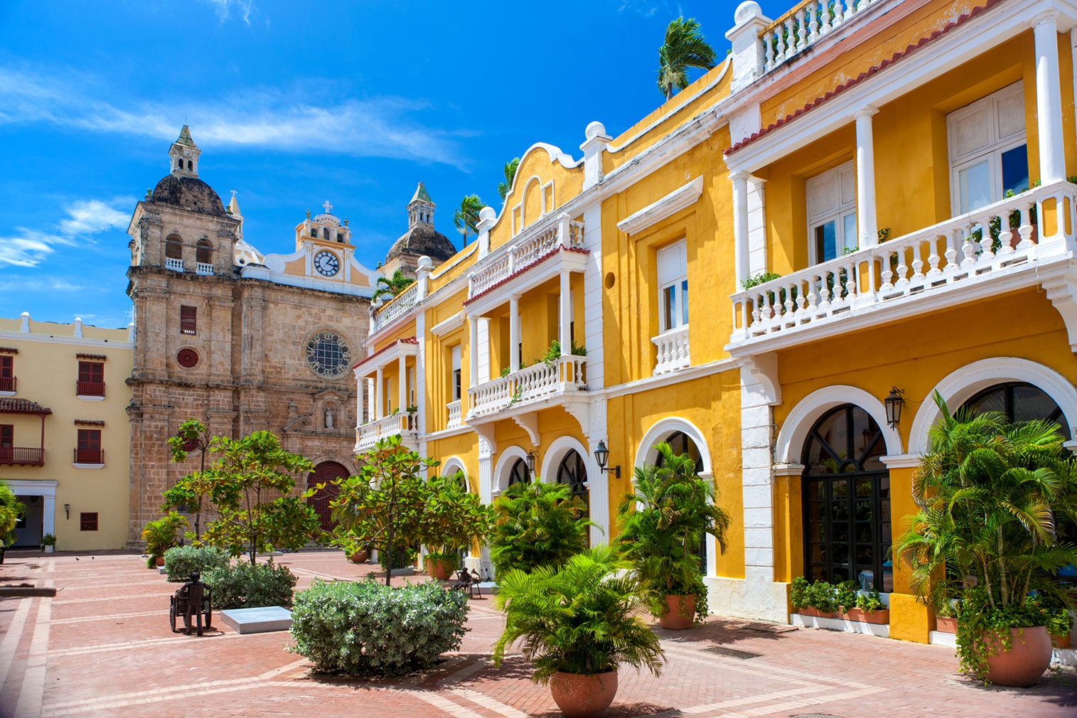 Colourful Houses in a Cartagena Square | Luxury Colombia Holidays | The Ultimate Travel Company