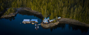 Farewell Harbour Lodge, Great Bear Rainforest | Canada | aerial view Farewell Harbour Lodge | Ultimate Travel Company
