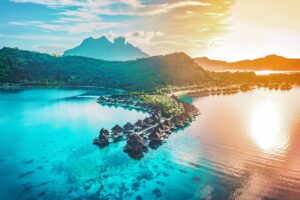 Aerial of Overwater Bungalows | French Polynesia | The Ultimate Travel Company
