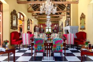The Great Hall with Chandeliers at La Residence Franschhoek | South Africa | The Ultimate Travel Company