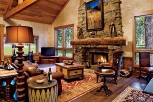 Lounge with a Fireplace in the Wilderness Estates at Paws Up Ranch and Resort in Montana | Luxury Ranch Holidays in the USA | The Ultimate Travel Company