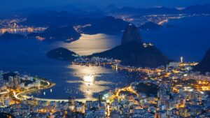 Night View of Mountain Sugar Loaf and Botafogo in Rio de Janeiro | Luxury Brazil Holidays | The Ultimate Travel Company
