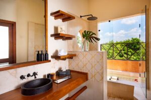 En-Suite Bathroom with Balcony at Hotel CIGNO, a Luxury Hotel in Merida | Luxury Mexico Holidays | The Ultimate Travel Company