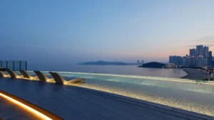 Outdoor Swimming Pool at Signiel Busan at Night | Luxury South Korea Holidays | The Ultimate Travel Company