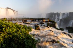Beautiful,View,To,Iguassu,Falls,Waterfalls,During,Sunset,Time,,Foz