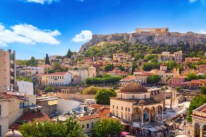 Skyline,Of,Athens,With,Monastiraki,Square,And,Acropolis,Hill,During