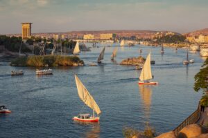 Beautiful,Panorama,Landscape,With,Felucca,Boats,On,Nile,River,In