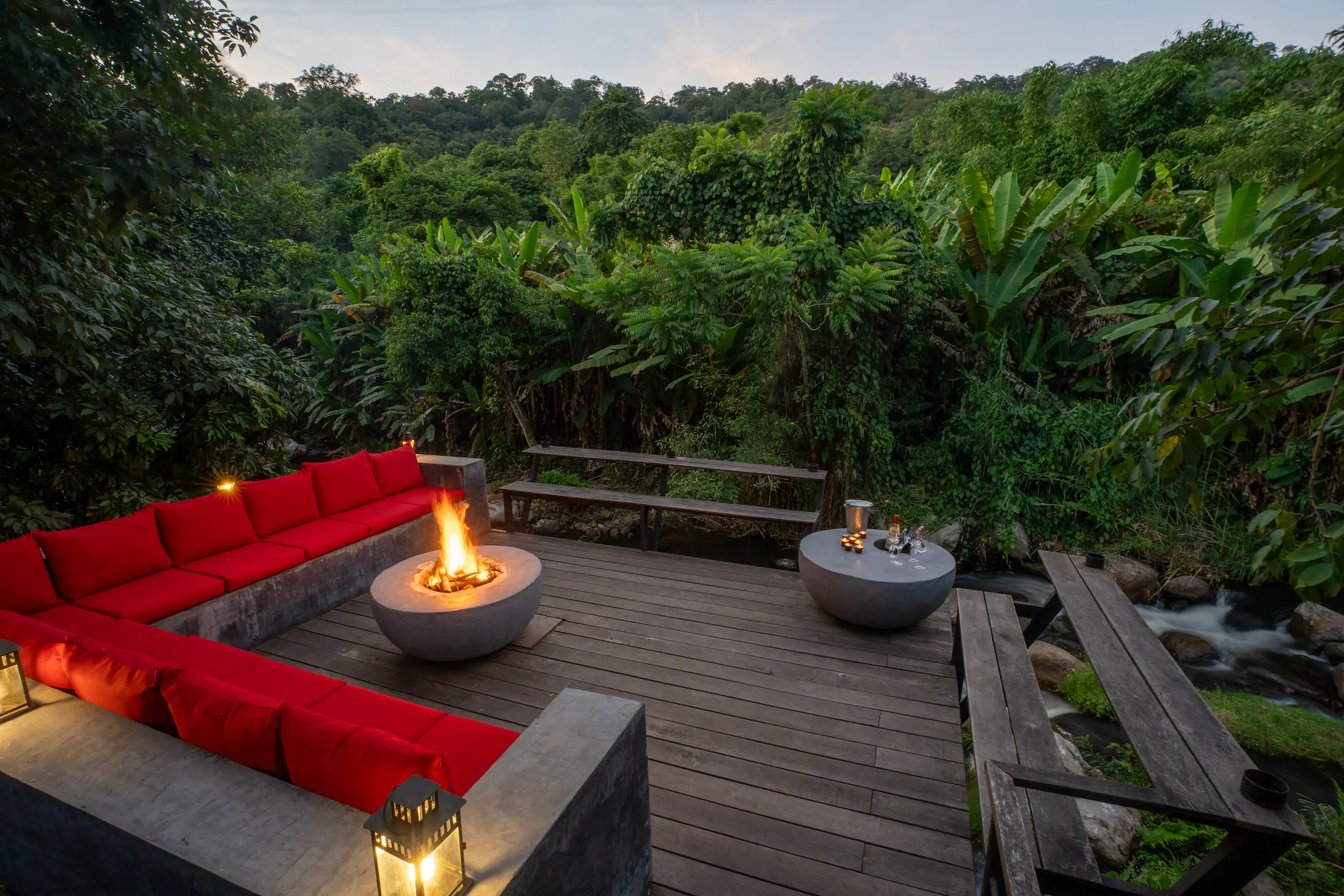 Fireplace in Nam Kat Yorla Pa, a luxury hotel in Laos | Tailor-Made Laos Holiday | The Ultimate Travel Company